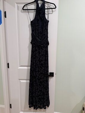 Black Floral-Print Velvet Halter Maxi Dress